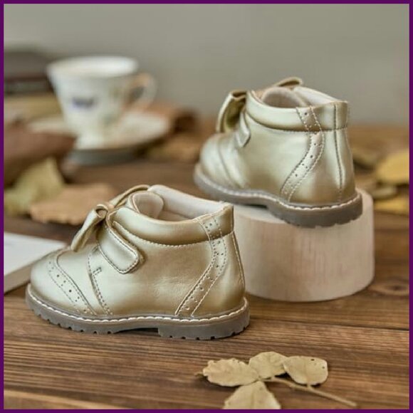 Toddler Girls Leather Boots Mid Calf Water Resistant Memory Foam Insole - Picture 4 of 8